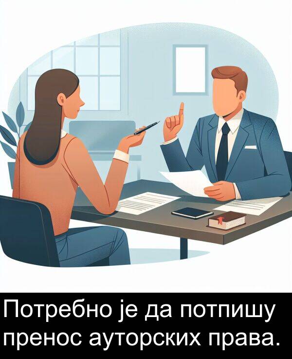 пренос: Потребно је да потпишу пренос ауторских права.