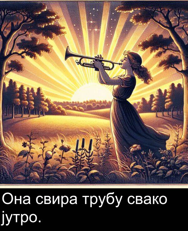 трубу: Она свира трубу свако јутро.