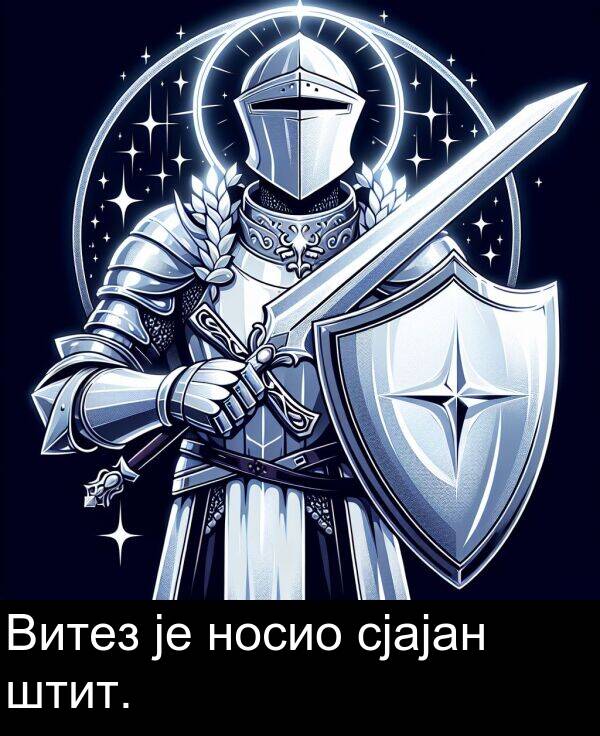 носио: Витез је носио сјајан штит.