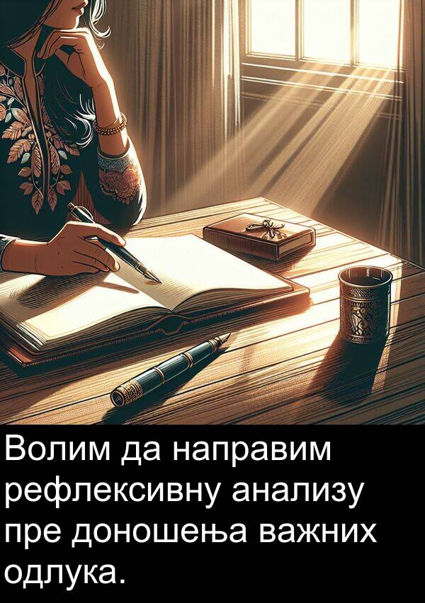 доношења: Волим да направим рефлексивну анализу пре доношења важних одлука.