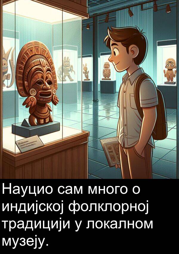 локалном: Науцио сам много о индијској фолклорној традицији у локалном музеју.