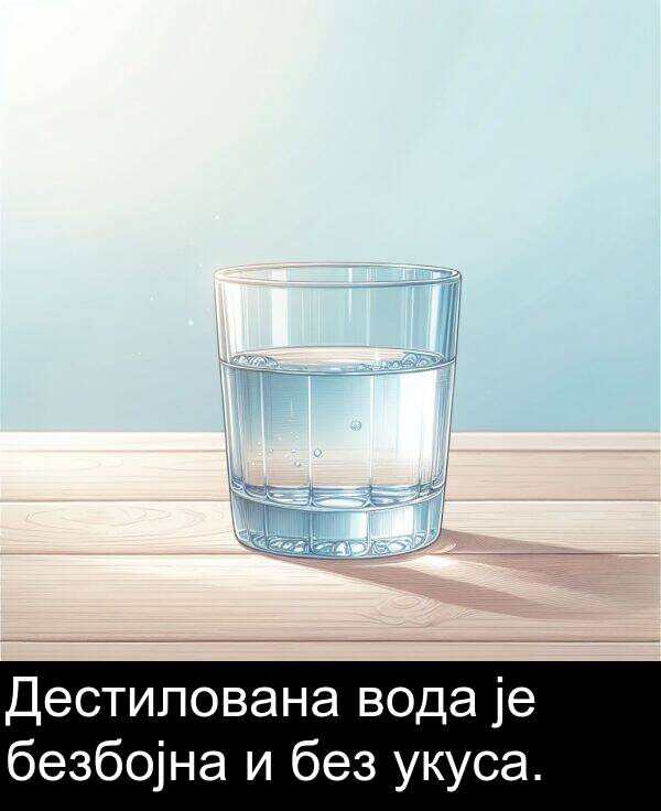 вода: Дестилована вода је безбојна и без укуса.