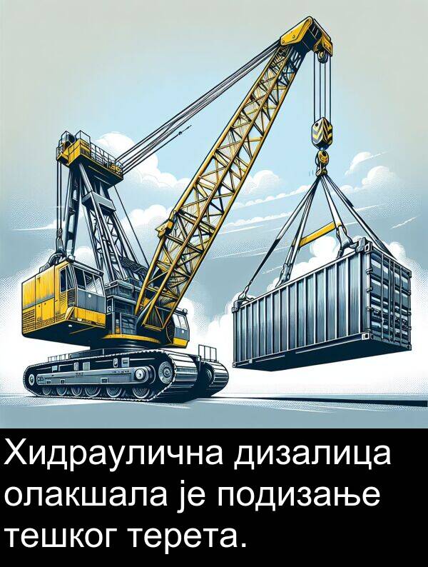 подизање: Хидраулична дизалица олакшала је подизање тешког терета.
