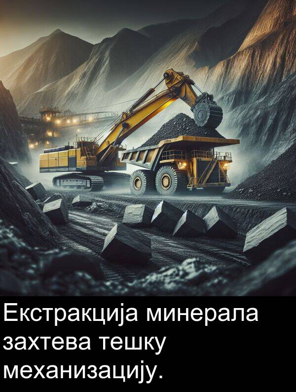 минерала: Екстракција минерала захтева тешку механизацију.
