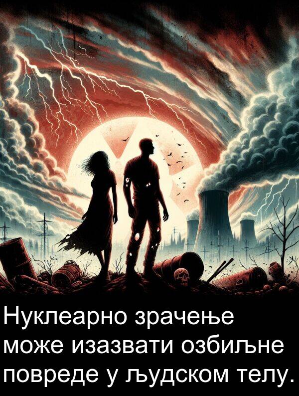 повреде: Нуклеарно зрачење може изазвати озбиљне повреде у људском телу.