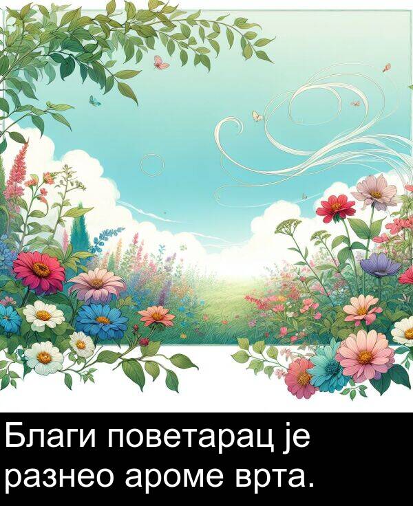 врта: Благи поветарац је разнео ароме врта.