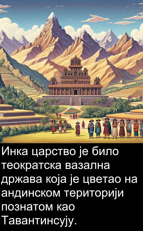 држава: Инка царство је било теократска вазална држава која је цветао на андинском територији познатом као Тавантинсују.
