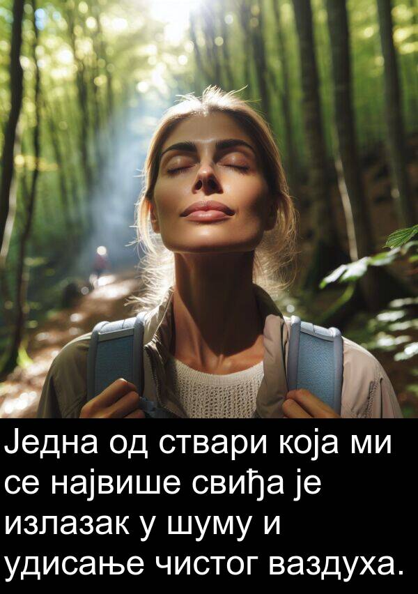 чистог: Једна од ствари која ми се највише свиђа је излазак у шуму и удисање чистог ваздуха.