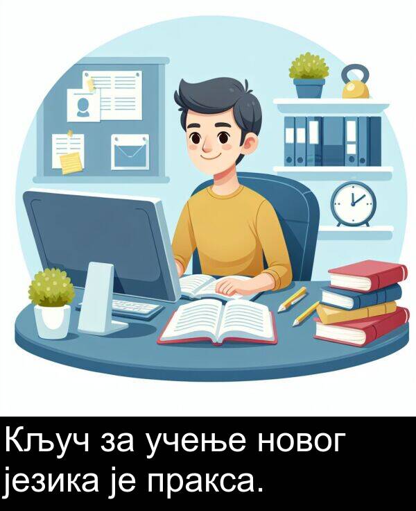 учење: Кључ за учење новог језика је пракса.