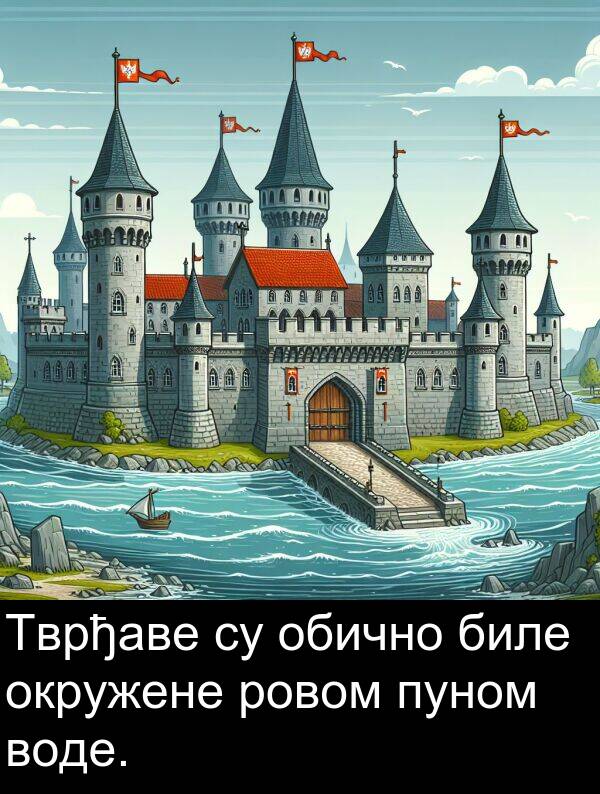 ровом: Тврђаве су обично биле окружене ровом пуном воде.