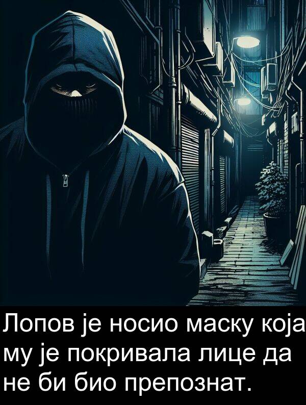 покривала: Лопов је носио маску која му је покривала лице да не би био препознат.