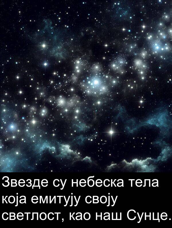 небеска: Звезде су небеска тела која емитују своју светлост, као наш Сунце.