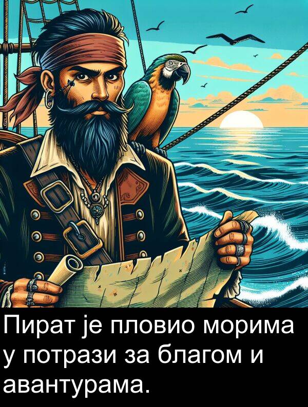 пловио: Пират је пловио морима у потрази за благом и авантурама.