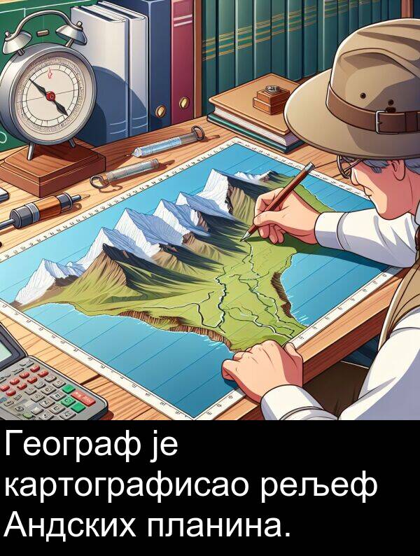 планина: Географ је картографисао рељеф Андских планина.