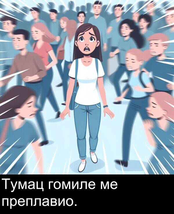 преплавио: Тумац гомиле ме преплавио.