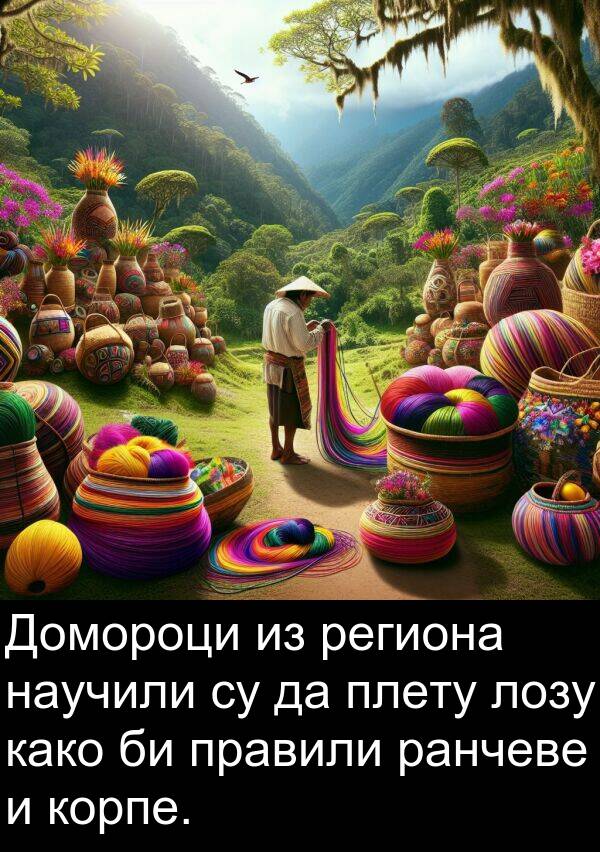 лозу: Домороци из региона научили су да плету лозу како би правили ранчеве и корпе.