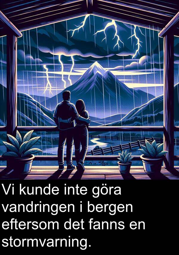 fanns: Vi kunde inte göra vandringen i bergen eftersom det fanns en stormvarning.