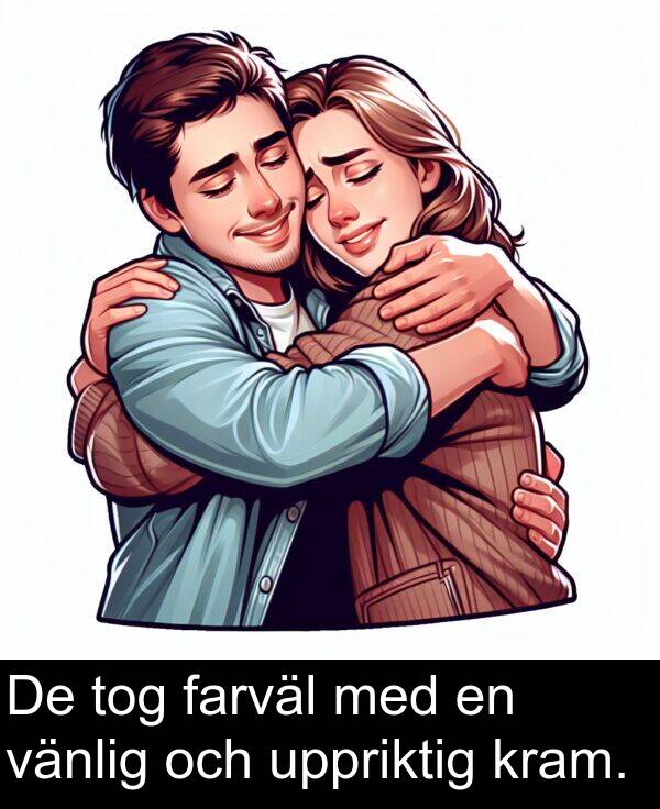 tog: De tog farväl med en vänlig och uppriktig kram.