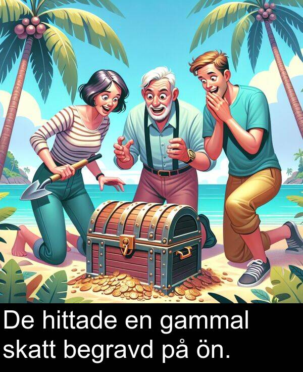 ön: De hittade en gammal skatt begravd på ön.