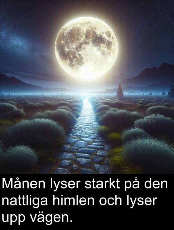 vägen: Månen lyser starkt på den nattliga himlen och lyser upp vägen.