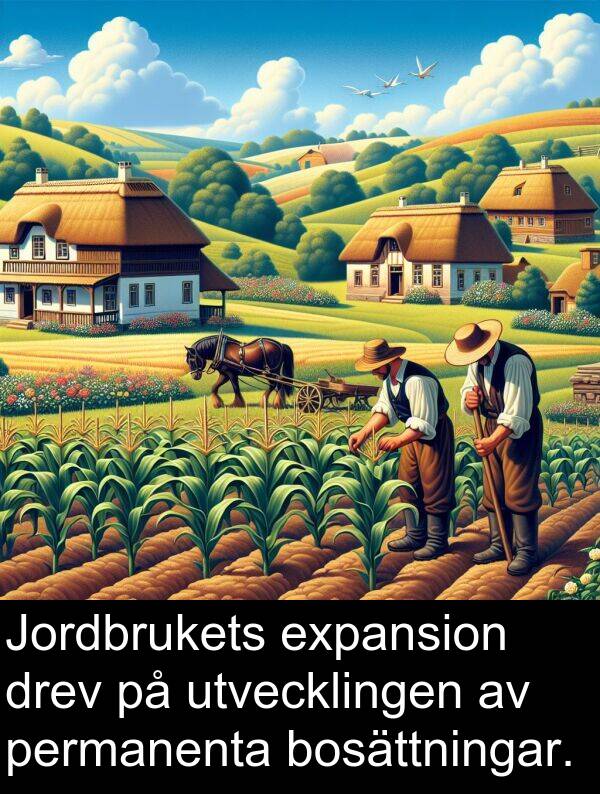 permanenta: Jordbrukets expansion drev på utvecklingen av permanenta bosättningar.