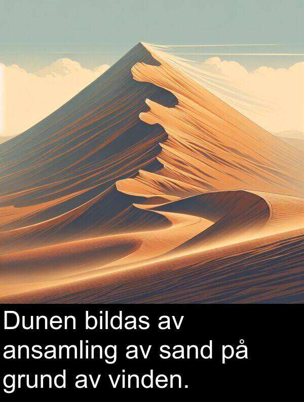 grund: Dunen bildas av ansamling av sand på grund av vinden.