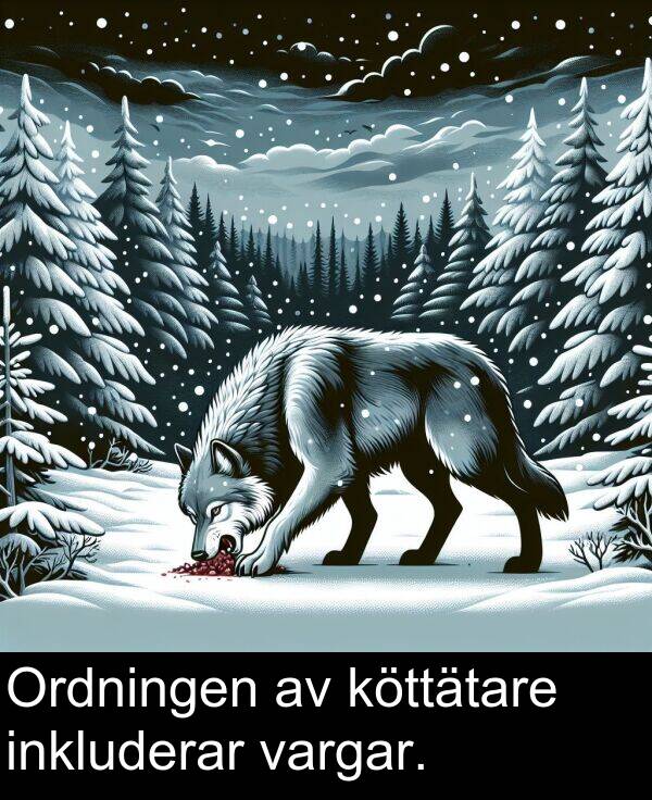 inkluderar: Ordningen av köttätare inkluderar vargar.