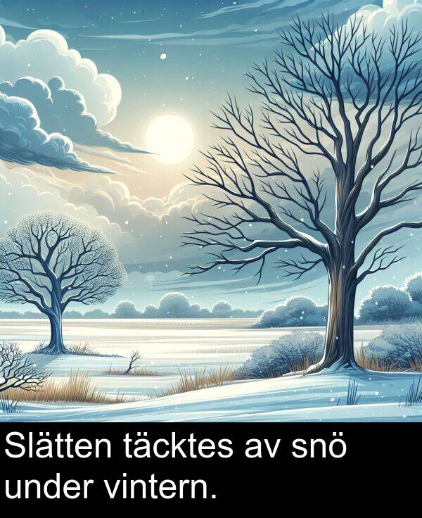 täcktes: Slätten täcktes av snö under vintern.