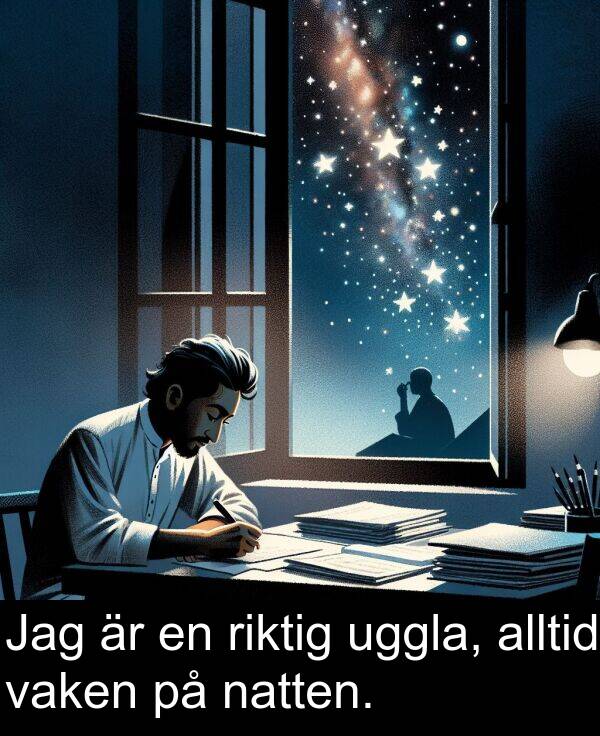 natten: Jag är en riktig uggla, alltid vaken på natten.