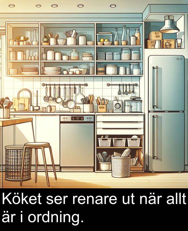ser: Köket ser renare ut när allt är i ordning.
