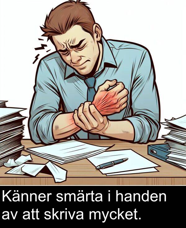 smärta: Känner smärta i handen av att skriva mycket.