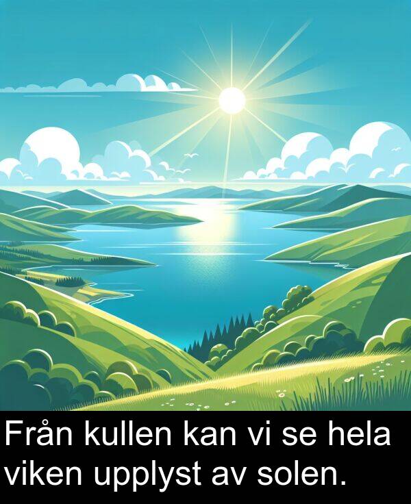solen: Från kullen kan vi se hela viken upplyst av solen.