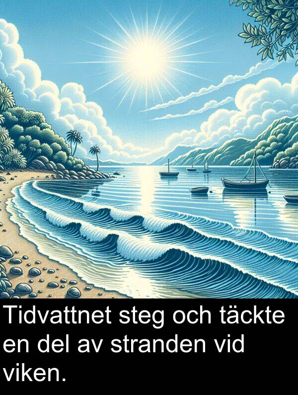 täckte: Tidvattnet steg och täckte en del av stranden vid viken.