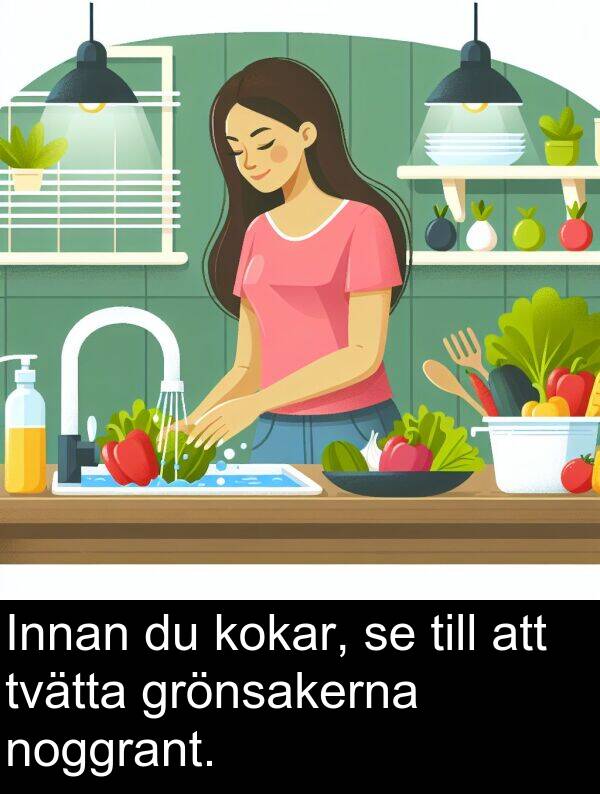 noggrant: Innan du kokar, se till att tvätta grönsakerna noggrant.
