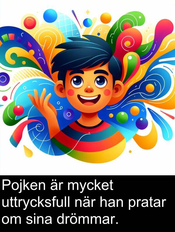pratar: Pojken är mycket uttrycksfull när han pratar om sina drömmar.