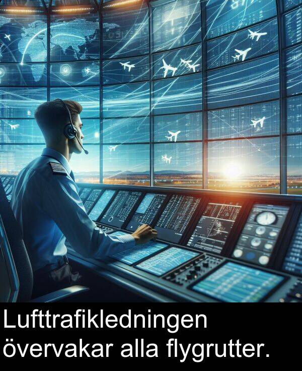 övervakar: Lufttrafikledningen övervakar alla flygrutter.