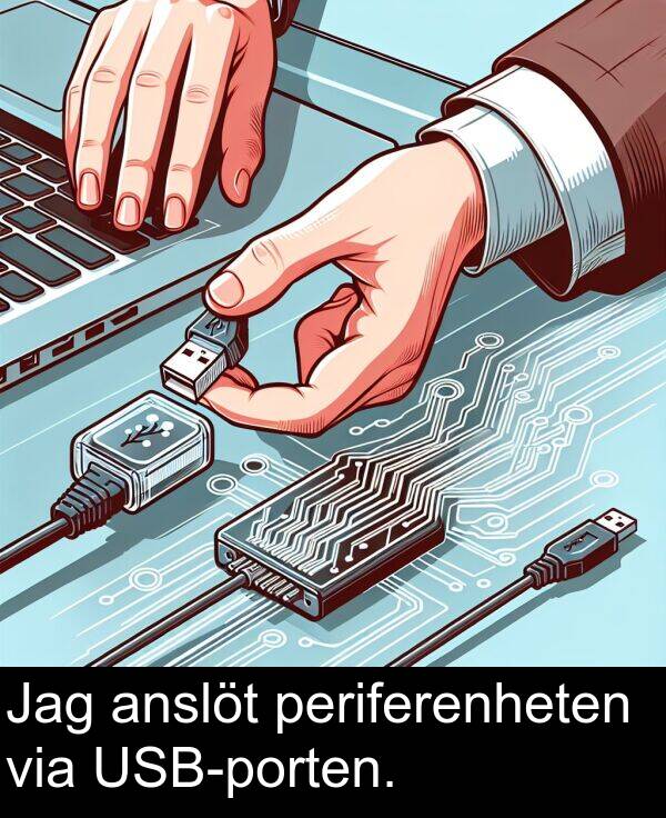 via: Jag anslöt periferenheten via USB-porten.
