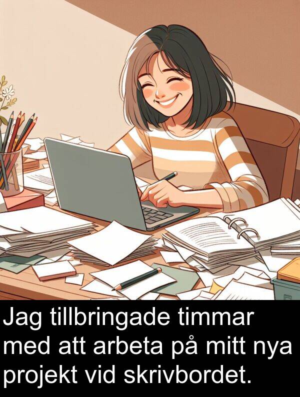 nya: Jag tillbringade timmar med att arbeta på mitt nya projekt vid skrivbordet.