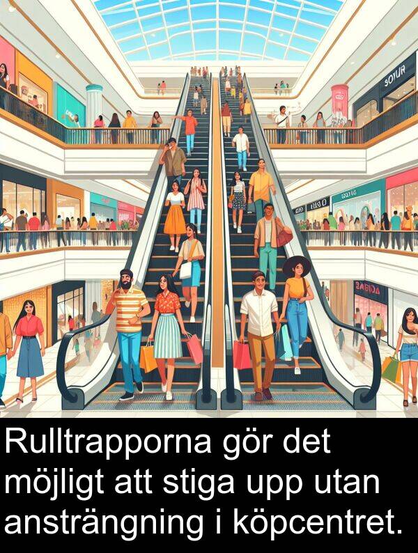 gör: Rulltrapporna gör det möjligt att stiga upp utan ansträngning i köpcentret.