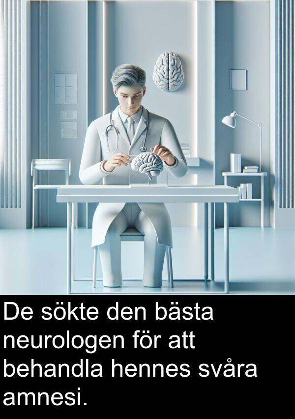 sökte: De sökte den bästa neurologen för att behandla hennes svåra amnesi.