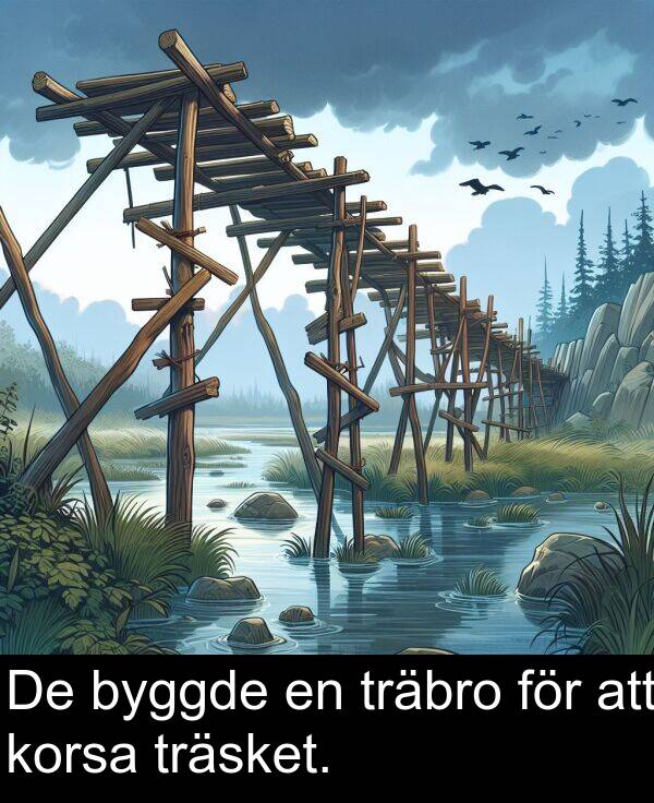 byggde: De byggde en träbro för att korsa träsket.