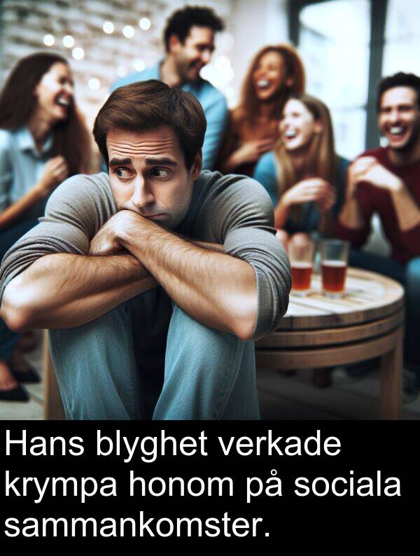 honom: Hans blyghet verkade krympa honom på sociala sammankomster.