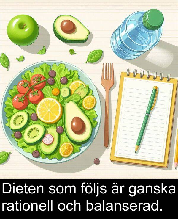 balanserad: Dieten som följs är ganska rationell och balanserad.