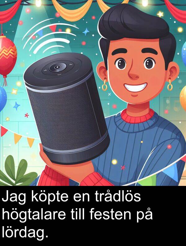 lördag: Jag köpte en trådlös högtalare till festen på lördag.