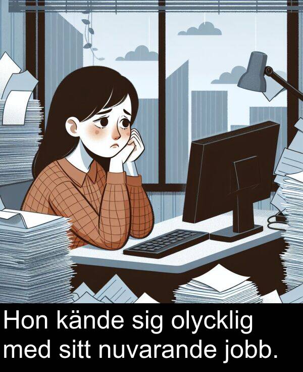 sitt: Hon kände sig olycklig med sitt nuvarande jobb.