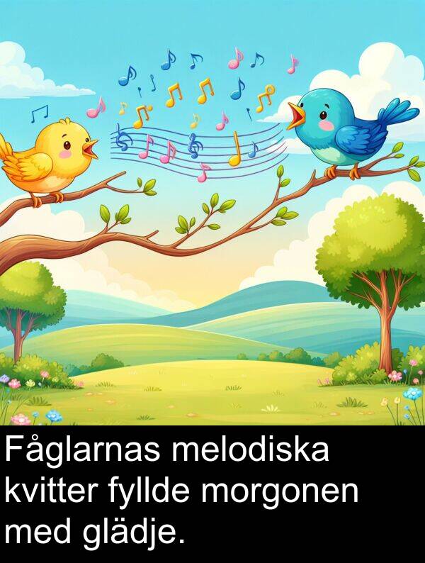 morgonen: Fåglarnas melodiska kvitter fyllde morgonen med glädje.