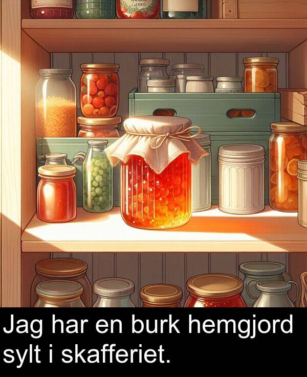 har: Jag har en burk hemgjord sylt i skafferiet.