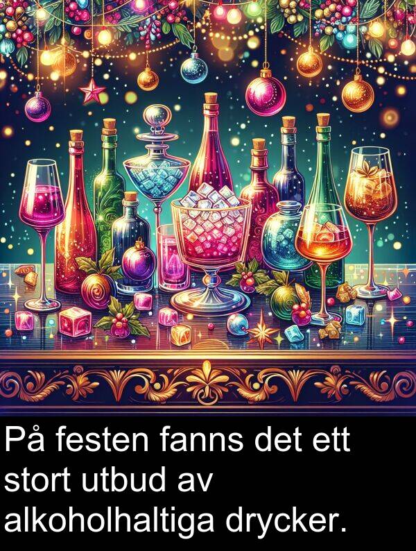 fanns: På festen fanns det ett stort utbud av alkoholhaltiga drycker.