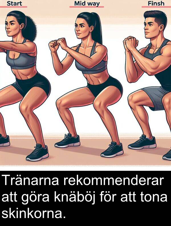 göra: Tränarna rekommenderar att göra knäböj för att tona skinkorna.