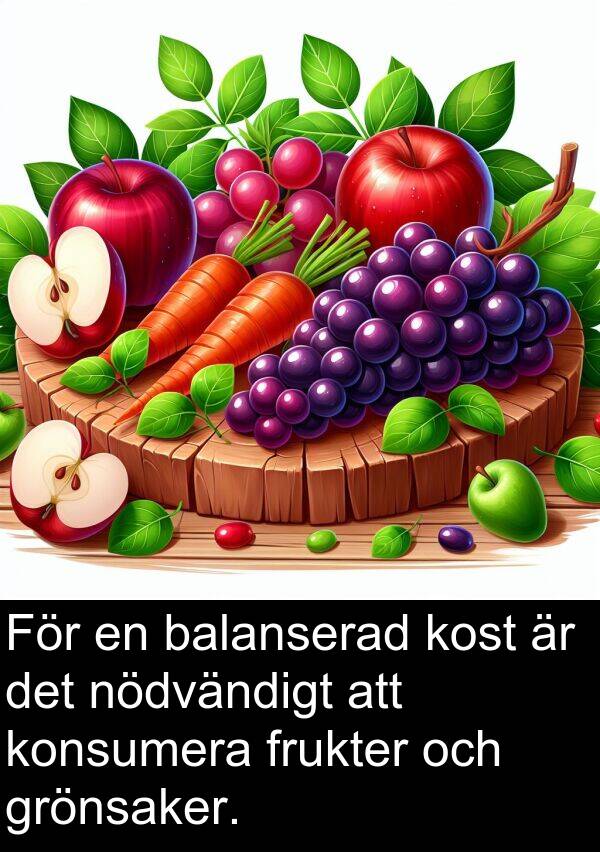 balanserad: För en balanserad kost är det nödvändigt att konsumera frukter och grönsaker.